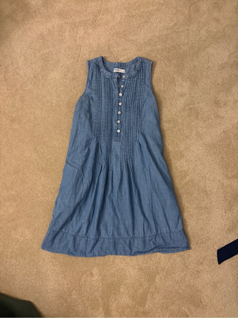 Sonoma Light Blue Sleeveless Chambray Mini Dress with Pintuck Front